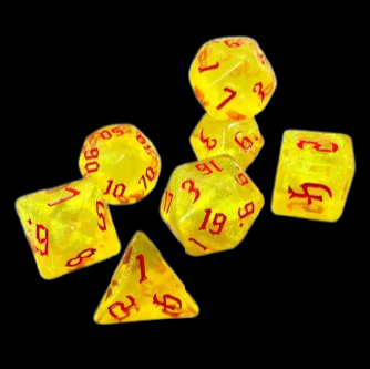 Role Playing Dice Set - Glitter Clear Yellow/Red