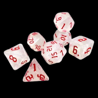 Role Playing Dice Set - Glitter Clear White Ice/Red