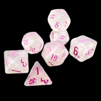 Role Playing Dice Set - Glitter Clear White Ice/Pink